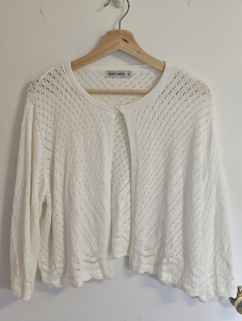 Grace Karin White Openwork Knit Cardigan